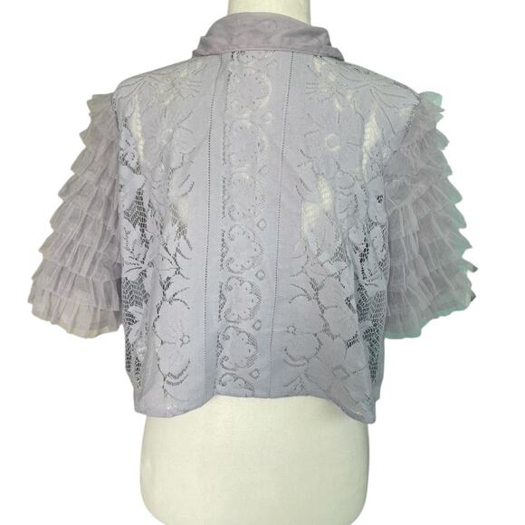 Free People Women’s Madonna Semi-Sheer Lace Cropped Top Blouse Lilac Size XL - Picture 5 of 9